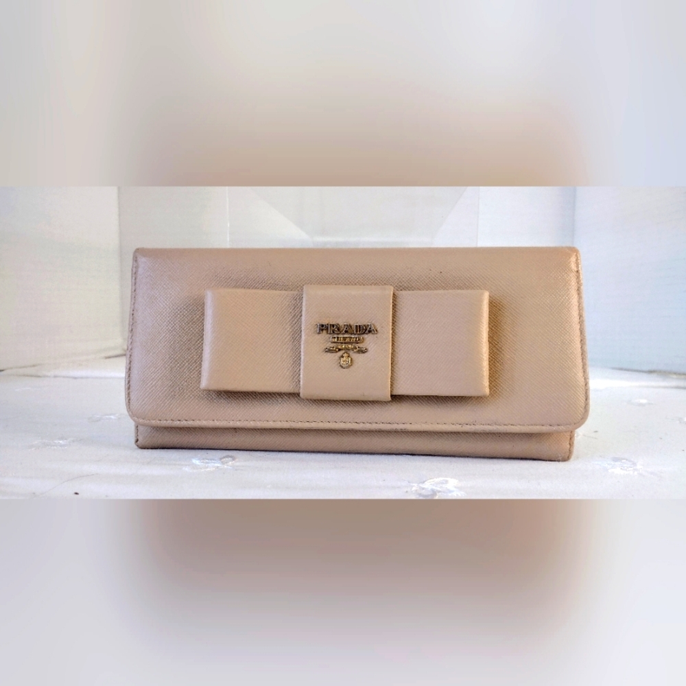 Prada Beige Leather Bow Wallet
